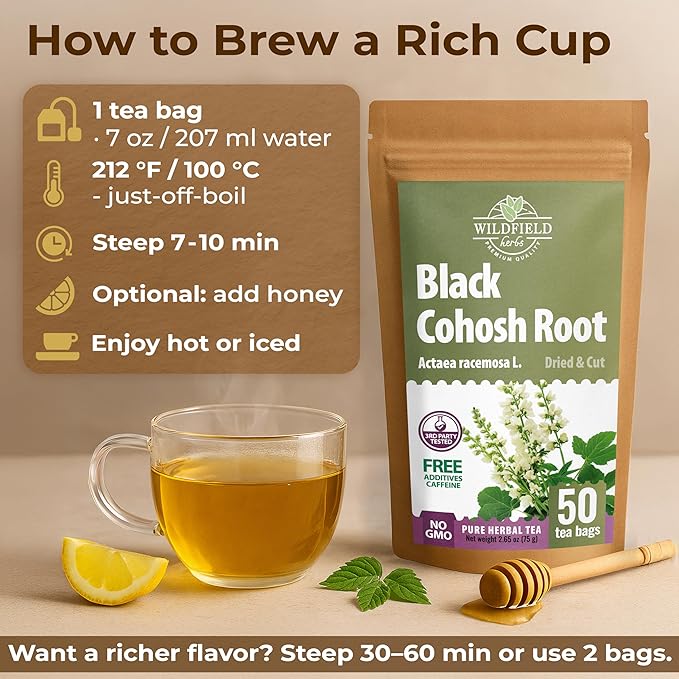 50 bags Black Cohosh Tea Black Cohosh Root Herbal Tea (Actaea racemosa) - 50 Count 2 g Tea Bags Herb Tea Cohosh