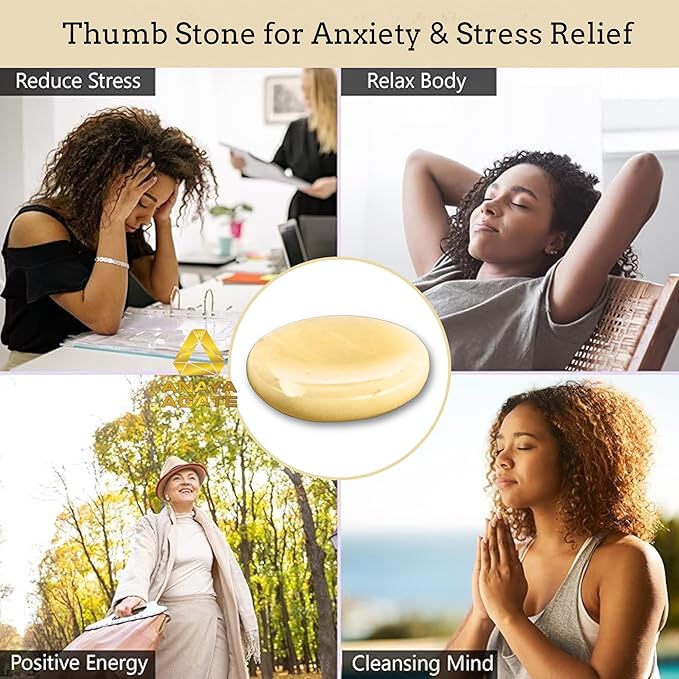 Yellow Aventurine Worry Stones – Crystal Thumb Worry Stone for Anguish, Stress – Relaxing and Soothing Balance Stones for Meditation, Stress Relief – Healing Stones and Crystals for Men & Women