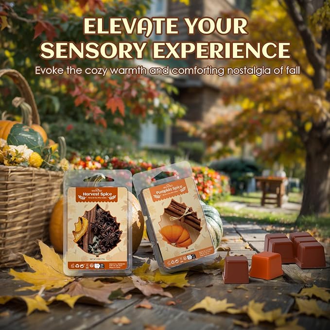 Fall Wax Melts, 8 Pack Scented Wax Cubes, Soy Wax Cubes Strong Autumn Scent, Wax Melts Tarts for Warmer - Pumpkin Pie, Cinnamon, Harvest Spice, Apple Cider and More, Colored Wax Melt Gift Set