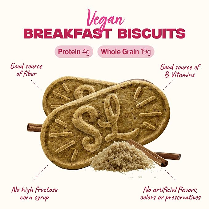 Sweet Loren's Vegan Breakfast Biscuits | Cinnamon Sugar | 4g Protein, 19g Whole Grains | Plant Based, Gluten Free, Dairy Free, Nut Free Snacks | Grab & Go 8 Pack (24 Total Biscuits, 1.6 ounce each)