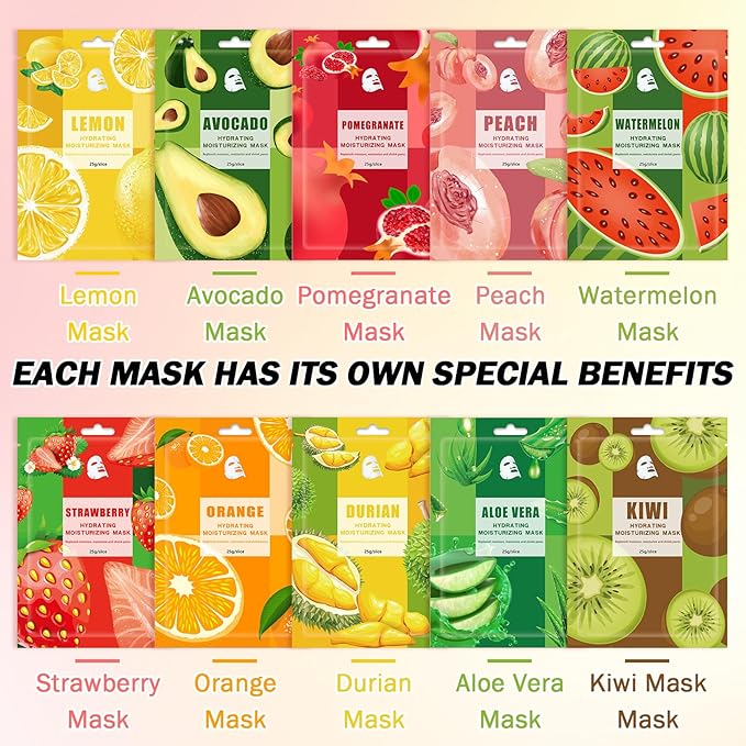 20PCS Hydrating Facial Sheet Mask,Moisturizing Face Masks Skincare Gift Set,Brighten Long Lasting Face Mask Skin Care & Facial Mask Kit for All Skin Types