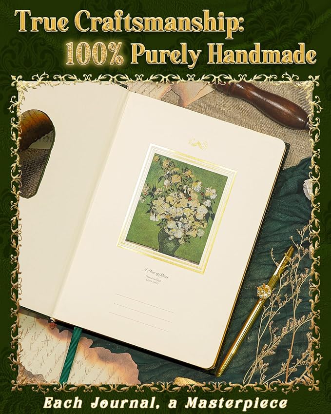 Thick Journal for Women & Girls, 360 Pages A5 Writing Journaling Notebook with Paintings, Women Journal for Writing, Vintage Journal with Gift Box & Pen for Women Gift Ideas (Deep Olive Green)