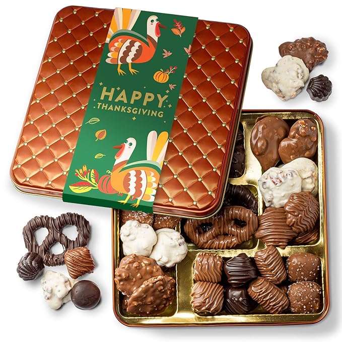 Thanksgiving Chocolate Gift Basket, Assorted Gourmet Dark and White Chocolate Truffles, Holiday Treats in Elegant Gift Box, Bonnie and Pop