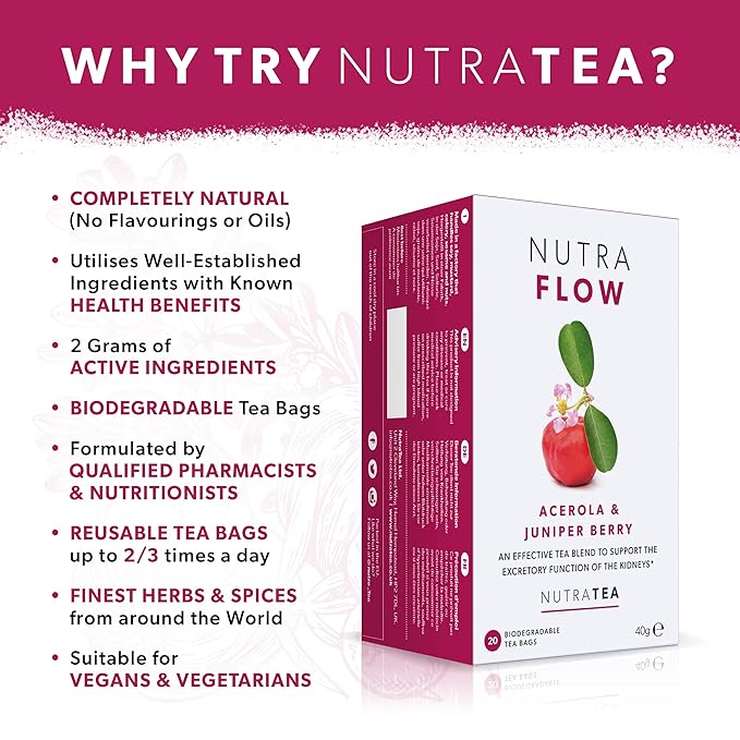 NUTRAFLOW Herbal Tea Blend – Includes Horsetail, Yarrow & Goldenseal - Support Health Cleansing Process - 20 Enveloped Tea Bags - by Nutra Tea - (1 Pack)
