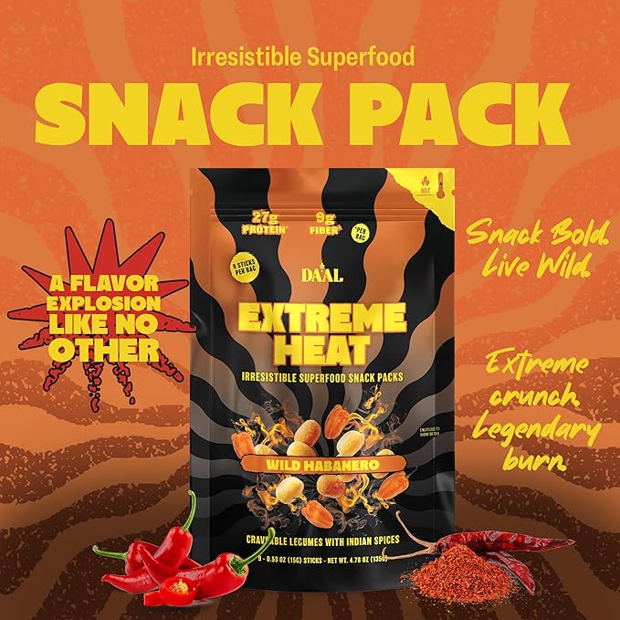 Daal By Keen Crunchy Mung Bean Snacks – Wild Habanero - Plant-Based Protein, High Fiber, Gluten Free & Nut-Free – Mix into Salads or Enjoy as an On-the-Go Snack - 1 Resealable Pack, 4.76 oz