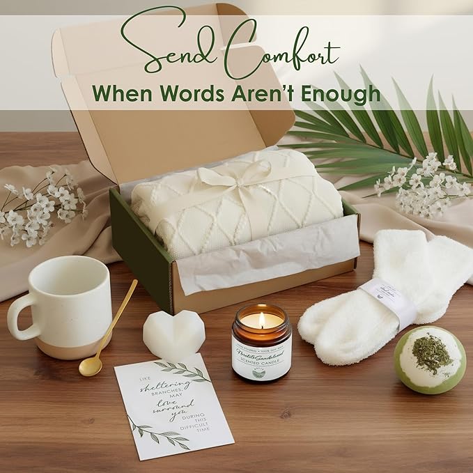 Sympathy Gift Baskets for Women – 8 Thoughtful & Cozy Items (Blanket, Candle, Mug, Socks & More) – Sympathy Gifts for Loss of Loved One, Bereavement, Get Well, or Self Care Gifts for Women