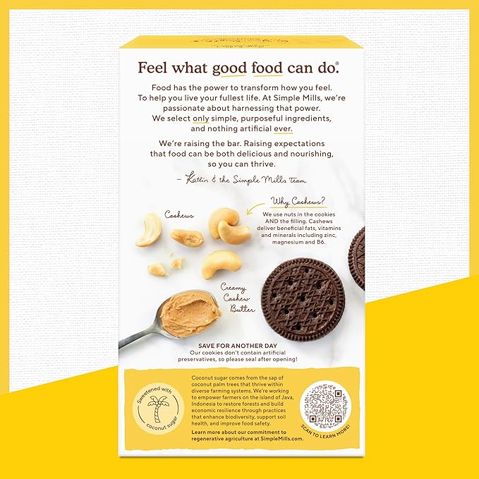 Simple Mills Sandwich Cookies Variety Pack (Creamy Peanut Butter and Cocoa & Cashew Butter) Gluten Free, Vegan, Healthy Snacks, 6.7 oz (Pack of 2)