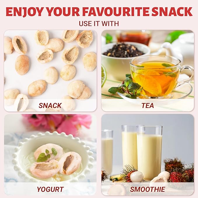 DARLAC FARMS Freeze Dried Rambutan Bites, Pack 6, No Sugar Added, Healthy Fruit Snacks for Kids, Adults & All Ages, Premium Organic Crispy Crunchy Snacks, Tea, Baking, Smoothie, Yogurt, 2 Oz