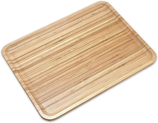 Bam&Boo Bamboo Serving Tray Natural Minimalist Rectangular (15.6” x 11.8" x 0.8") Coffee, Tea, Food, Drinks, Storage, Decor for Home, Kitchen, Bathroom
