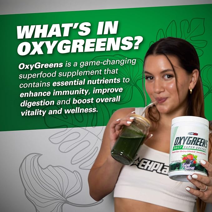 EHP Labs OxyGreens Super Greens Powder - Spirulina & Chlorella Superfood, Green Juice Powder & Greens Supplements with Prebiotic Fibre, Antioxidants & Immunity Support, 30 Serves (Pineapple)