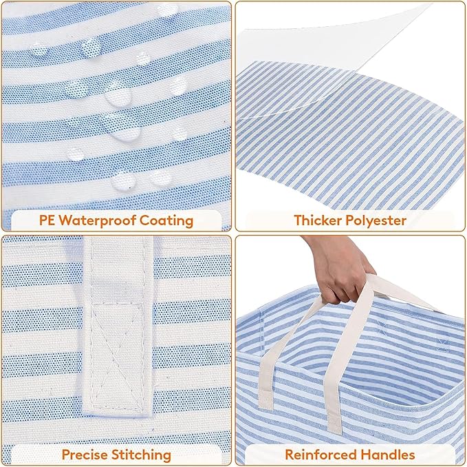 Lifewit 3 Pack Laundry Hamper Large Collapsible Laundry Baskets, Freestanding Waterproof Clothes Hamper with Easy Carry Handles in Laundry Room Bedroom Bathroom College Dorm for Adults, Blue, 3 x 80L