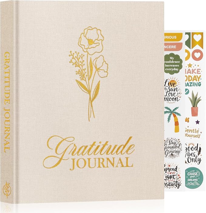 Lanpn Daily Gratitude Journal for Woman Men, 4 Month Affirmation & Mindfulness Planner, 7.8"x9.2" The 5 Minute Grateful Diary, Guided Reflection with Positivity Prompts Undated Notebook, Beige