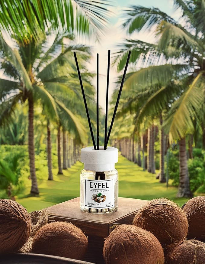 EYFEL Coconut Reed Diffuser Set - 4.05 fl oz Oil Diffuser Sticks, Scented Sticks for Bathroom, Bedroom & Home Fragrances