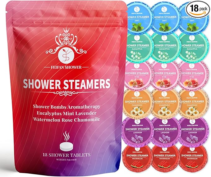Shower Steamers Aromatherapy, 18-Pack Shower Bombs Christmas Stocking Stuffers for Teen Girls Women Wife, Organic Eucalyptus Mint Rose Lavender Chamomile Watermelon Essential Oil, White Elephant Gifts