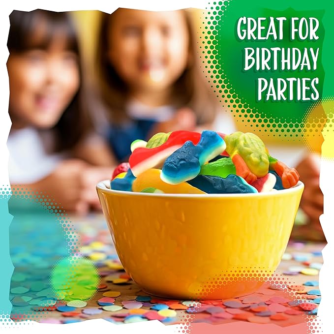 Gummy Sharks and Rainforest Frogs Candy Mix | 2 Pound Bulk Bag | Ocean and Jungle Critters | Assorted Fruit Flavors Gummy Mix | Party Favors, Goody Bags, Kids' Birthday Celebrations
