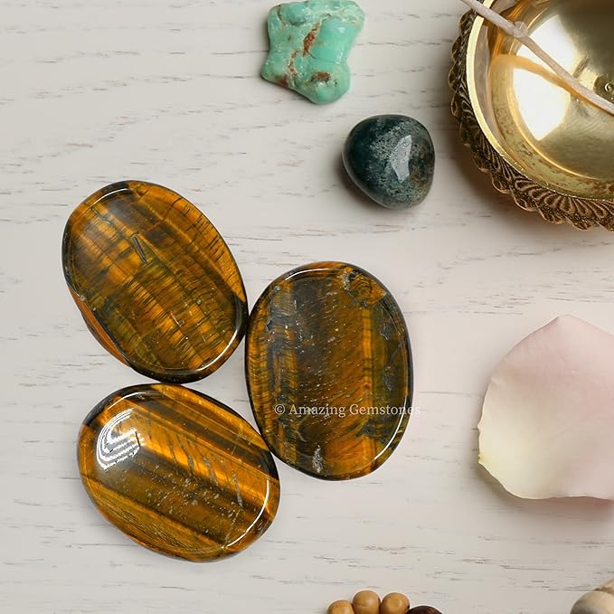 Amazing Gemstone Tiger Eye Worry Stone Crystals and Healing Stones - Worry Stones for Stress Relief Gifts - Piedra Crystal Fidget for Meditation, Relaxation - Unique Stocking Stuffers