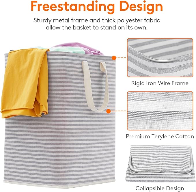 Lifewit 2 Pack Laundry Hamper Large Collapsible Laundry Baskets, Freestanding Waterproof Clothes Hamper with Easy Carry Handles in Laundry Room Bedroom Bathroom College Dorm for Adults, Grey, 2 x 90L