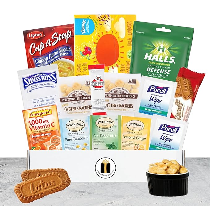 Get Well Care Package for Adults – 10-Piece Cold & Flu Gift Basket with Soup, Tea, Tissues & Sanitizer Wipes (Get Well Cheer: For Colds, Flu, Allergies)