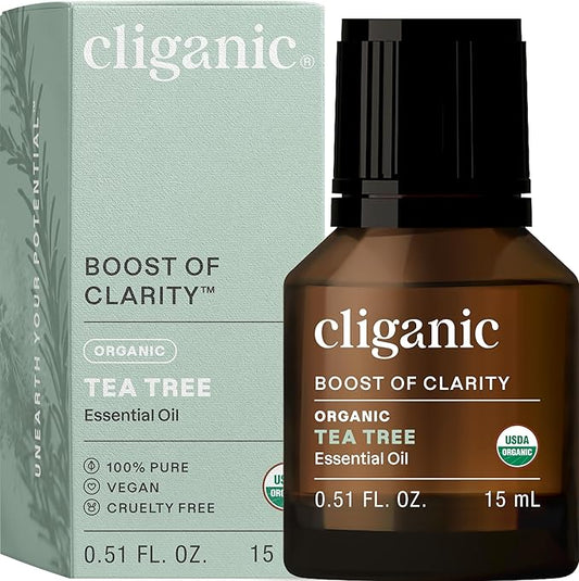 Cliganic Organic Tea Tree Essential Oil – 100% Pure & Natural Essential Oil, USDA Certified, Non-GMO Verified, Vegan & Cruelty-Free | for Aromatherapy, Diffuser, Skin, Hair & Nails