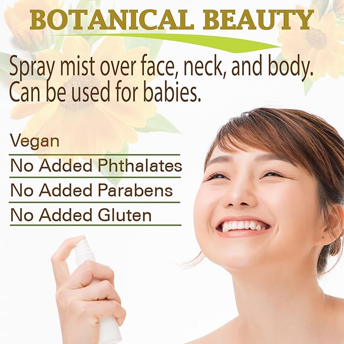 Botanical Beauty Calendula Face Spray - Soothing, Hydrating Mist for Sensitive Skin, Face & Body - 100% Natural, Unscented, Vegan - Eczema, Acne, Dry Skin Relief 2 Fl Oz - 60 ml.