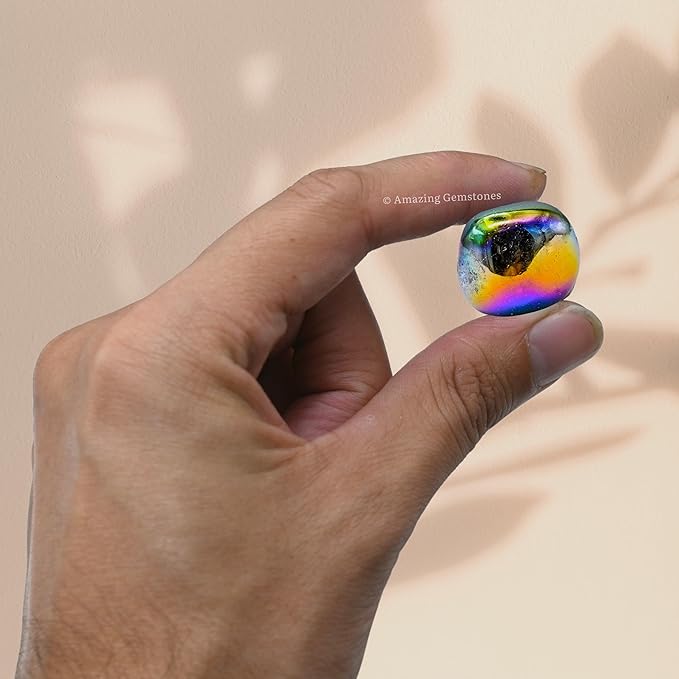 Amazing Gemstone Titanium Aura Quartz Crystals and Healing Stones Tumbled - 1 Oz Titanium Aura Quartz Stone, Healing Stones for Energy Balance, Stress Relief - Polished Gems Rocks