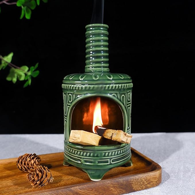 Handmade Ceramic Palo Santo Holder & Mini Chiminea Incense Dish-Perfect for Palo Santo Sticks, Altar，Sage, and Cone Burning-Zen Decor for Energy Cleansing, Yoga, Meditation & Aromatherapy