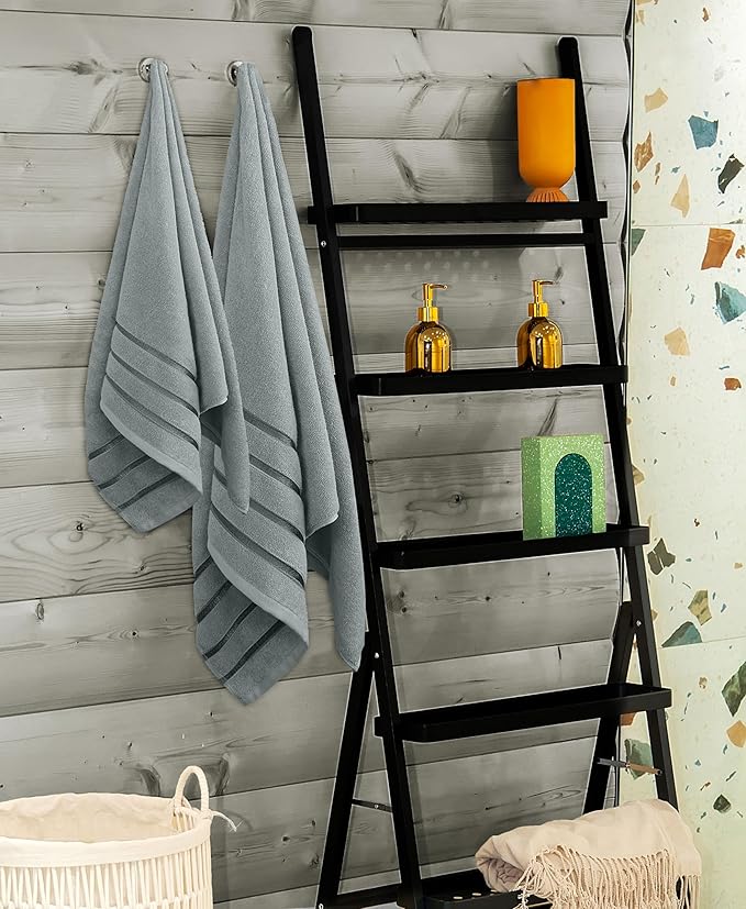 Utopia Towels 8 Piece Luxury Towel Set, 2 Bath, 2 Hand, and 4 Wash Cloths, 600 GSM Ring Spun Cotton, Highly Absorbent Viscose Stripe Towels, Ideal for Everyday use, Cool Grey