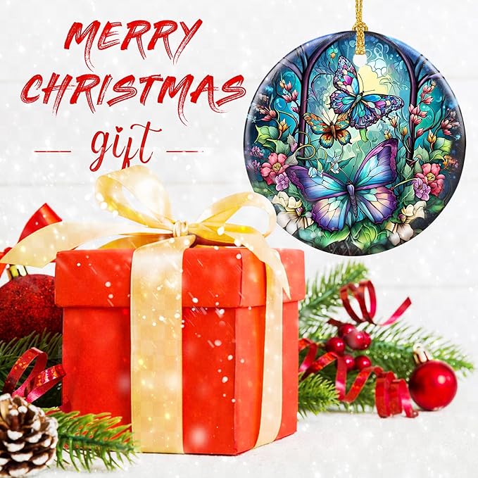 Butterfly Christmas Ornaments, Touber Christmas Hanging Ornament, Christmas Tree Ornaments, Holiday Decor, Gifts for Butterfly Lovers, Butterflies Theme Gift - Pattern A