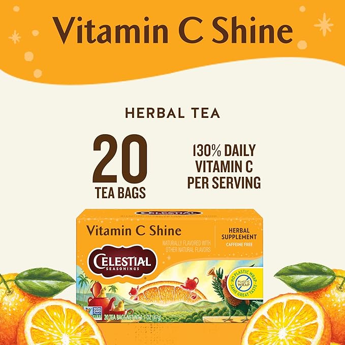 Celestial Seasonings Vitamin C Shine Herbal Tea, Caffeine Free, 20 Tea Bags Box (Pack of 6)