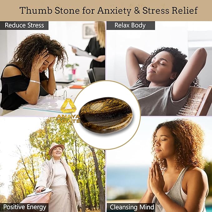 Tiger Eye Worry Stones – Crystal Thumb Worry Stone for Anxiety, Stress – Relaxing and Soothing Balance Stones for Meditation, Stress Relief – Healing Stones and Crystals for Men and Women