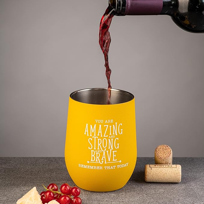 DIVERSEBEE Inspirational Thank You Gifts for Women, Mom, Sister, Wife, Girlfriend, Coworker, Nurses, Best Friend, Encouragement Birthday Wine Gifts - Insulated Wine Tumbler Cup with Lid (Honey)