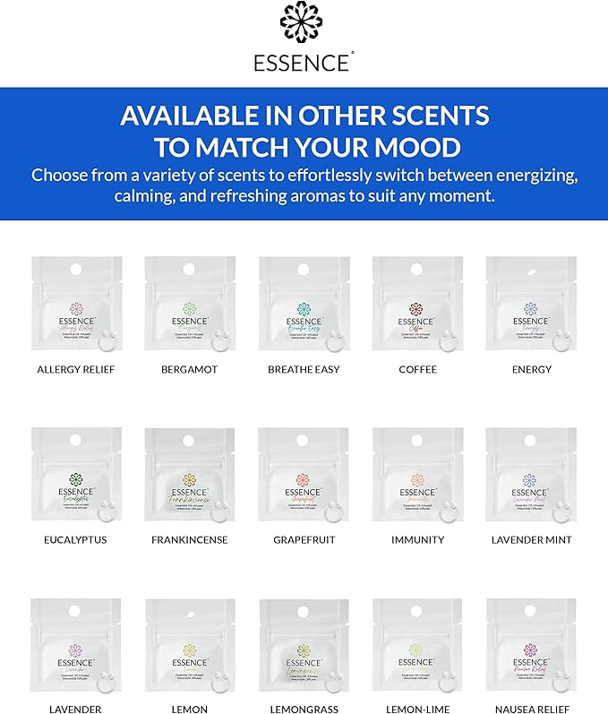 Essence Wearable Aromatherapy Nasal Diffuser – Peppermint Essential Oil Nose Ring Silicone Inhaler for Stress & Mood Support - Made in USA & Travel-Friendly