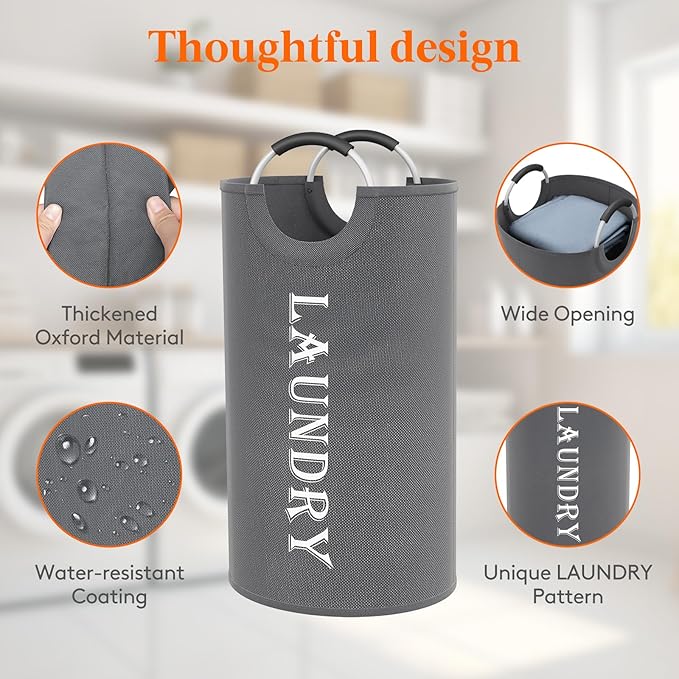 Lifewit 100L 2-Pack Large Laundry Basket, Collapsible Laundry Hamper with Aluminum Handles, Waterproof Freestanding Dirty Clothes Hampers for Laundry Room Bedroom Dorm Bathroom, Grey