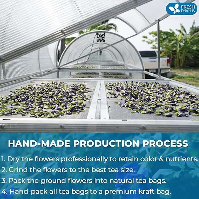 FreshDrinkUS, Premium 75 Tea Bags Blue Butterfly Pea Flowers, 100% Natural and Pure from Butterfly Pea Flowers, Made With Natural Material Tea Bag, No Sugar, No Caffeine, No Gluten, Vegan