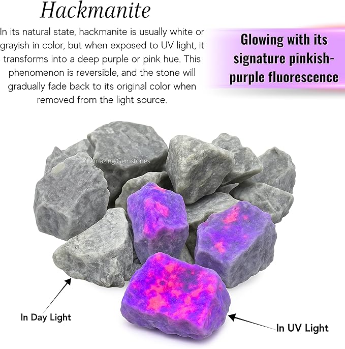 Amazing Gemstone 2 Pieces Hackmanite Fluorescent Sodalite Raw Crystals and Healing Stones, Natural Rocks for Tumbling and DIY Raw Stones and Crystals
