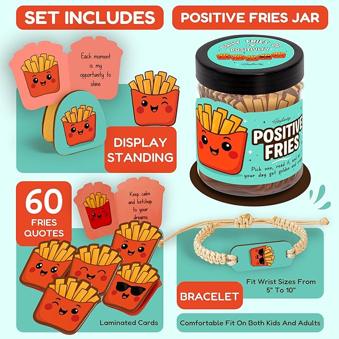Emotional Support Fries Affirmation Jar - Positive Affirmations Cards For Teen Girl Gifts Trendy Stuff, Funny Get Well Soon Gifts For Women Men Coworkers, Unique Birthday Gift For Women