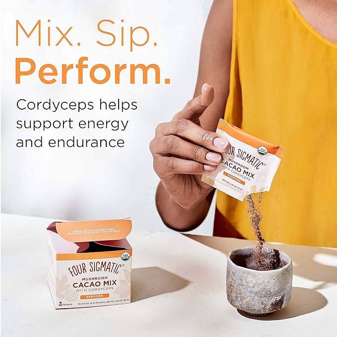 Four Sigmatic Boost Mushroom Cacao | Organic Instant Cacao with Cordyceps & Ginger | Supports Stamina & Energy | Drink it or Bake with it | 10 Packets