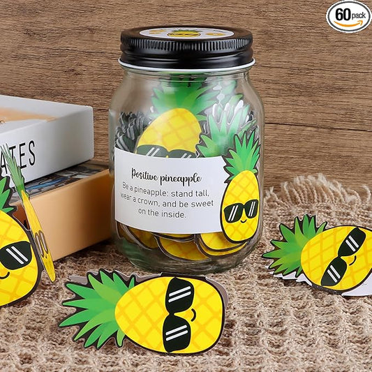 60 PCS Positive Pineapple Cards Jar, Emotional Support Jar, Pineapple Affirmation Cards, Inspirational Gifts for Women, Cheer Up Gifts, Unique Positive Gift for Women, Teen Girl