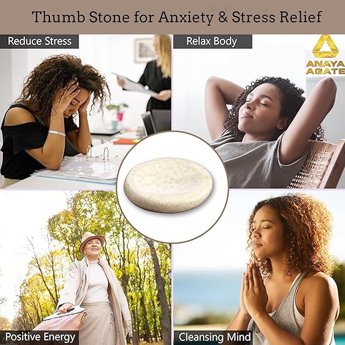 Scolecite Worry Stones – Crystal Thumb Worry Stone for Anguish, Stress – Relaxing & Soothing Balance Stones for Meditation, Relief – Healing Stones & Crystals for Men & Women