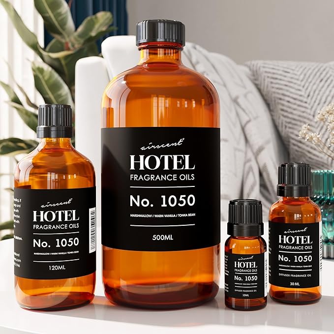 AirScent Warm Vanilla Ritzy Hotel Fragrance Oil No. 1050 - Marshmallow Vanilla Tonka Bean - Hotel Diffuser Oil for Ultrasonic and Waterless Diffusers and Crafting - 10 mL, 0.34 fl oz Dropper Bottle