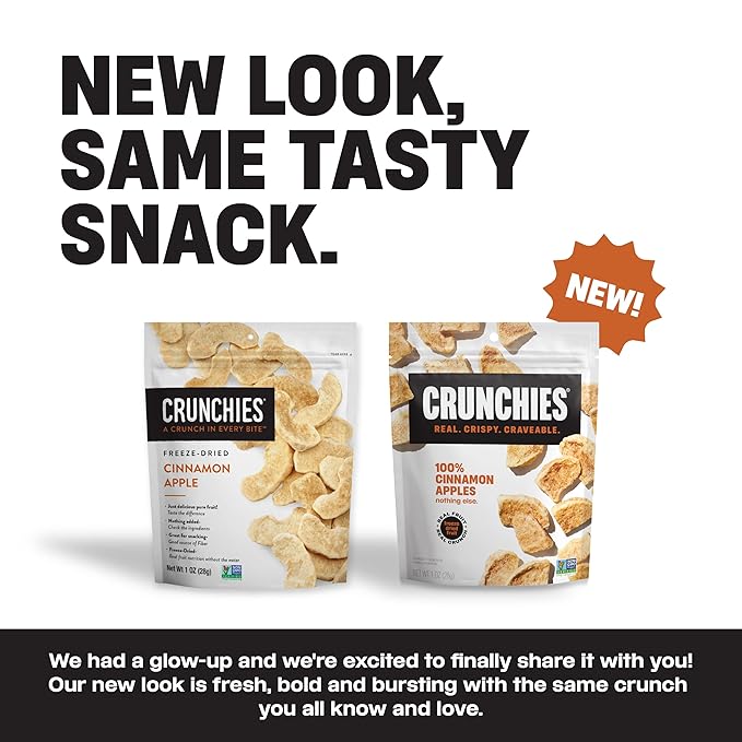 Crunchies Freeze-Dried Fruits, 100% All Natural Crispy Fruit, Non GMO and Kosher, Resealable Freeze Dried Fruit Snack Packs, Pack of 6 (Cinnamon Apple)