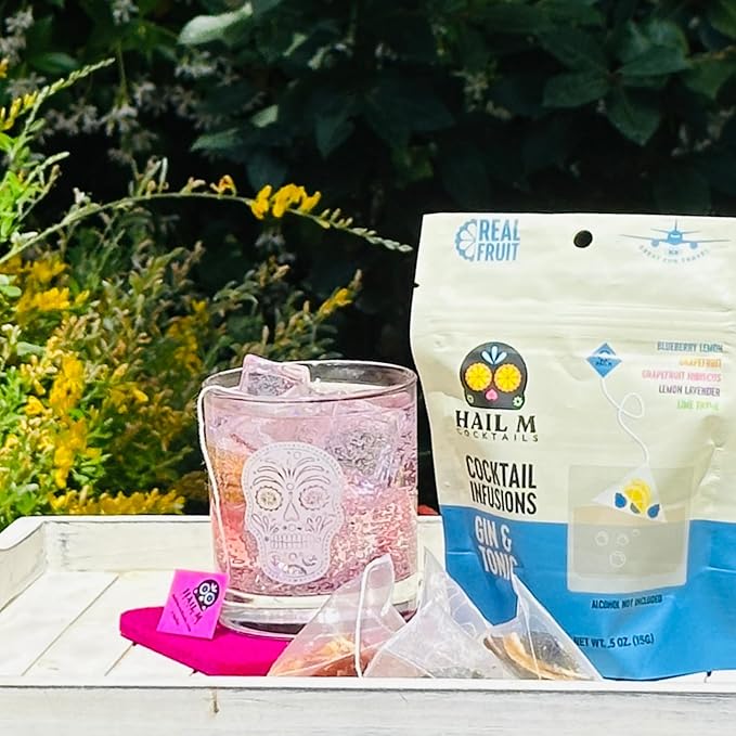 Hail M Gin & Tonic Cocktail Infusion Kit– DIY Botanical Mixer with Blueberry, Hibiscus, Citrus & Lavender – No Sugar or Preservatives – Craft Gin Cocktail Kit – 5 Cocktail Teabags