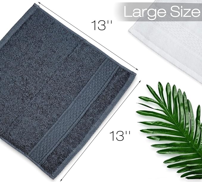 Cleanbear Extra Soft Wash Cloths Washcloths Set 6-Pack 13 x 13 Inches, Highly Absorbent Facecloths (Dark Gray & White)