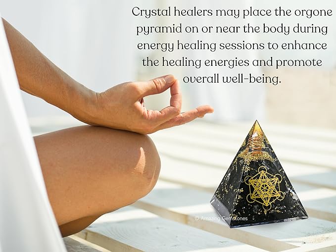Amazing Gemstone Organite Orgone Pyramid Extra Large 105 MM - Metatron Cube Orgone Energy Pyramid with Black Tourmaline Crystals and Healing Stone - Orgonite Pyramids Crystals and Positive Energy