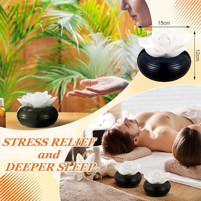 Honeydak 2 Pcs Flower Passive Essential Oil Diffuser Stone White Ceramic Porcelain Floral Diffuser with Container Non Electric Handmade Decorative Tabletops Home Decoration Christmas (Camellia)