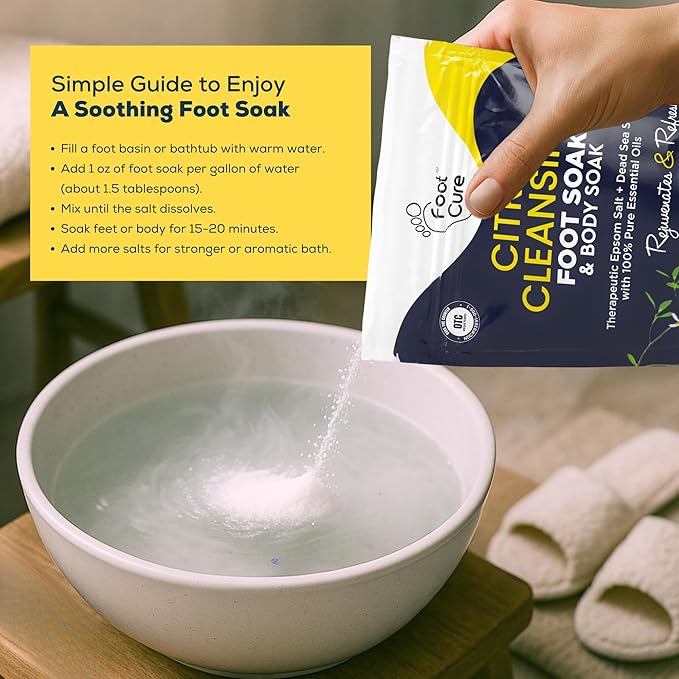 FOOT CURE Tea Tree & Citrus Foot Soak with Epsom Salt – Supports Tired Feet, Softens Calluses, and Refreshes (Pack of 2)