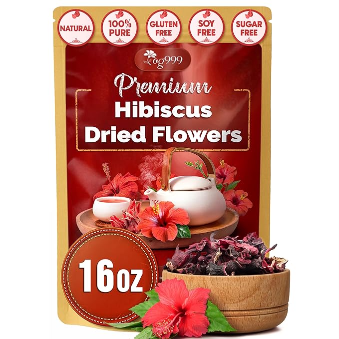 TOG999, Premium Hibiscus Flowers 16oz | Dried Petals | Naturally Caffeine-Free Herbal Tea | Vibrant Color & Tart Floral Flavor | Non-GMO, Gluten-Free, Vegan | Perfect for Tea, Beverages, and Crafts