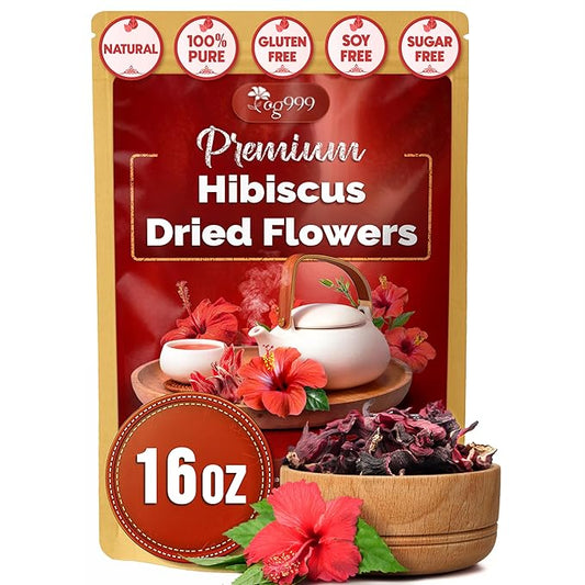 TOG999, Premium Hibiscus Flowers 16oz | Dried Petals | Naturally Caffeine-Free Herbal Tea | Vibrant Color & Tart Floral Flavor | Non-GMO, Gluten-Free, Vegan | Perfect for Tea, Beverages, and Crafts