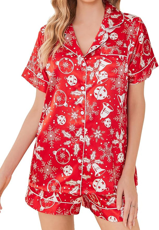 Ekouaer Silk Pajamas for Women Short Sleeve Sleepwear Soft Button Down Loungewear 2 Piece Satin Pjs Shorts Set S-XXL