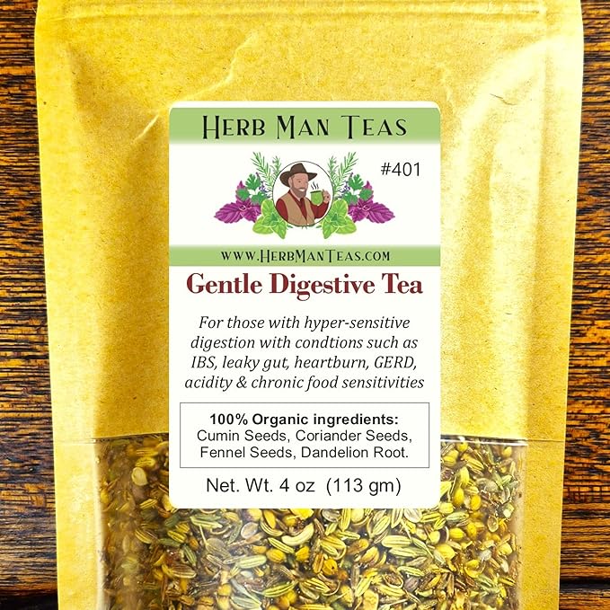 IBS DIGESTIVE TEA for sensitive digestion for leaky gut, IBS, gas, bloating used clinically & formulated by master herbalist Khabir - - 100% Organic, Non-GMO, No Additives